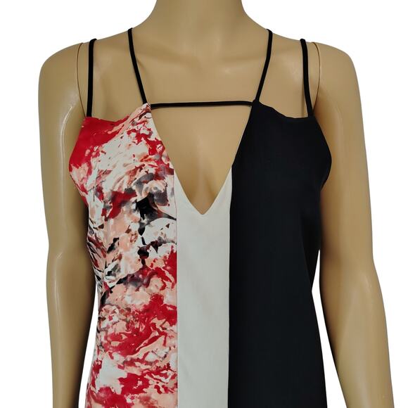 SILK PARKER Slip Dress Patchwork Floral Keyhole Strappy Black Red White Size S - Picture 4 of 10
